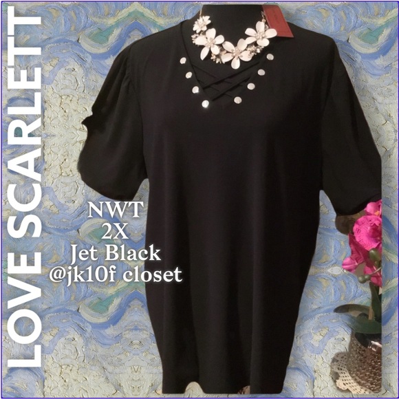 Love Scarlett Tops - NWT Love Scarlett 2X Jet Black Cage Neckline Top